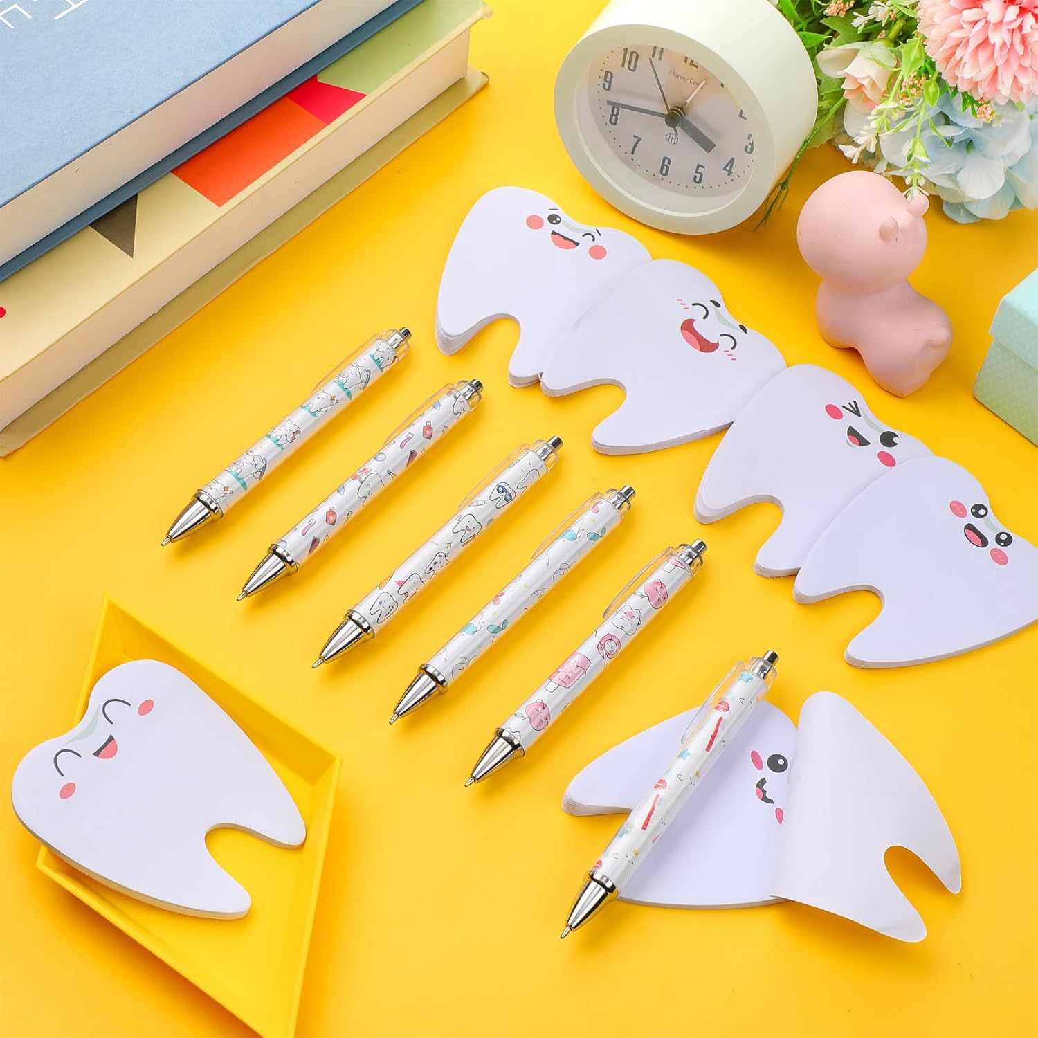 11 Pcs Dental Assistant Notepads with Pens Cute Self Stick Notes Pens Christmas Gifts Set for Lover Sticky Notes Ballpoint Bulk for Traveler Birthday Christmas Party Gifts(White)