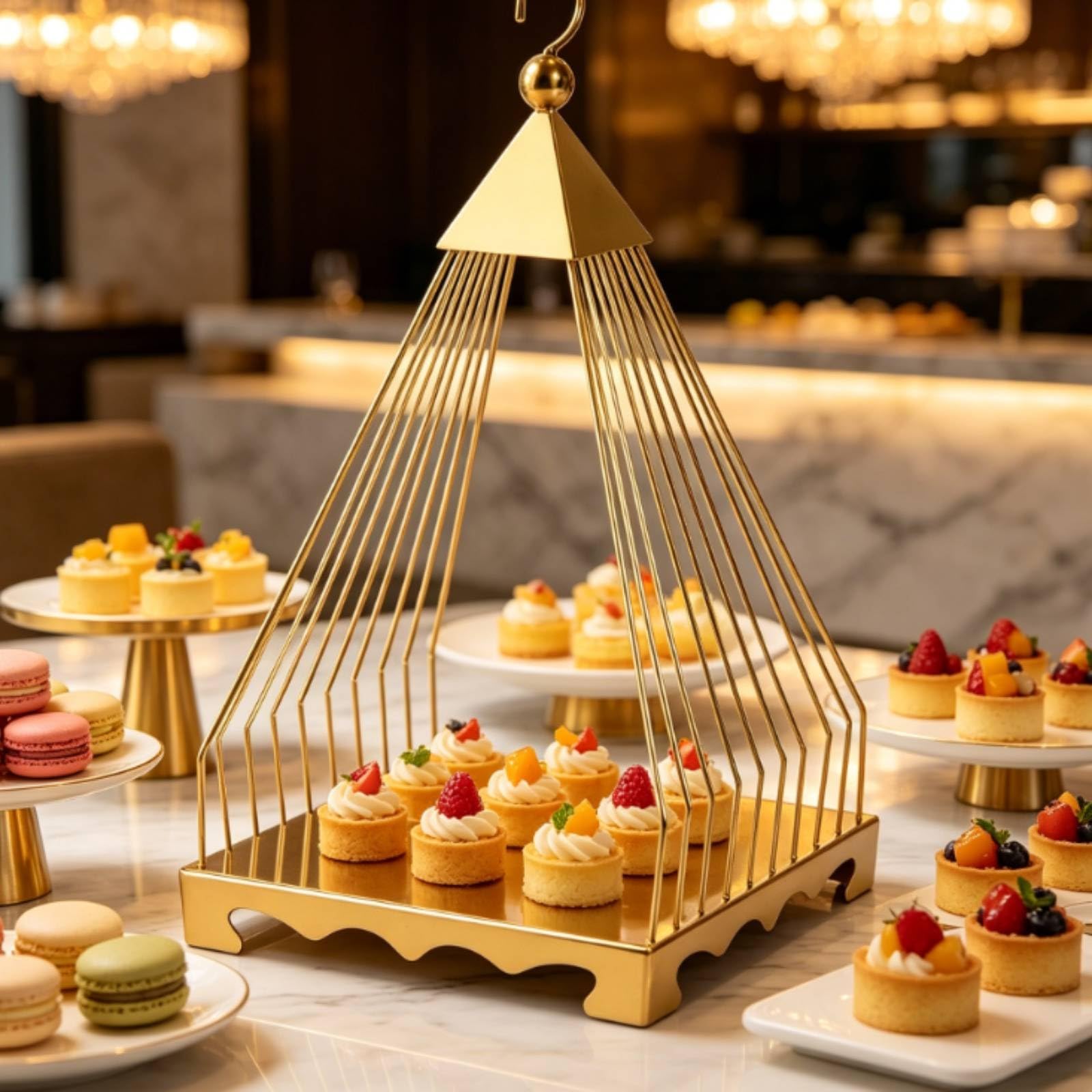 Amagogo Alzata per Dolci Alzatina Vassoio Espositore Supporto Torte con Base Quadrata Struttura Aperta Che Valorizza Pasticcini , Gabbia Per Uccelli A Diamante A Strato Singolo
