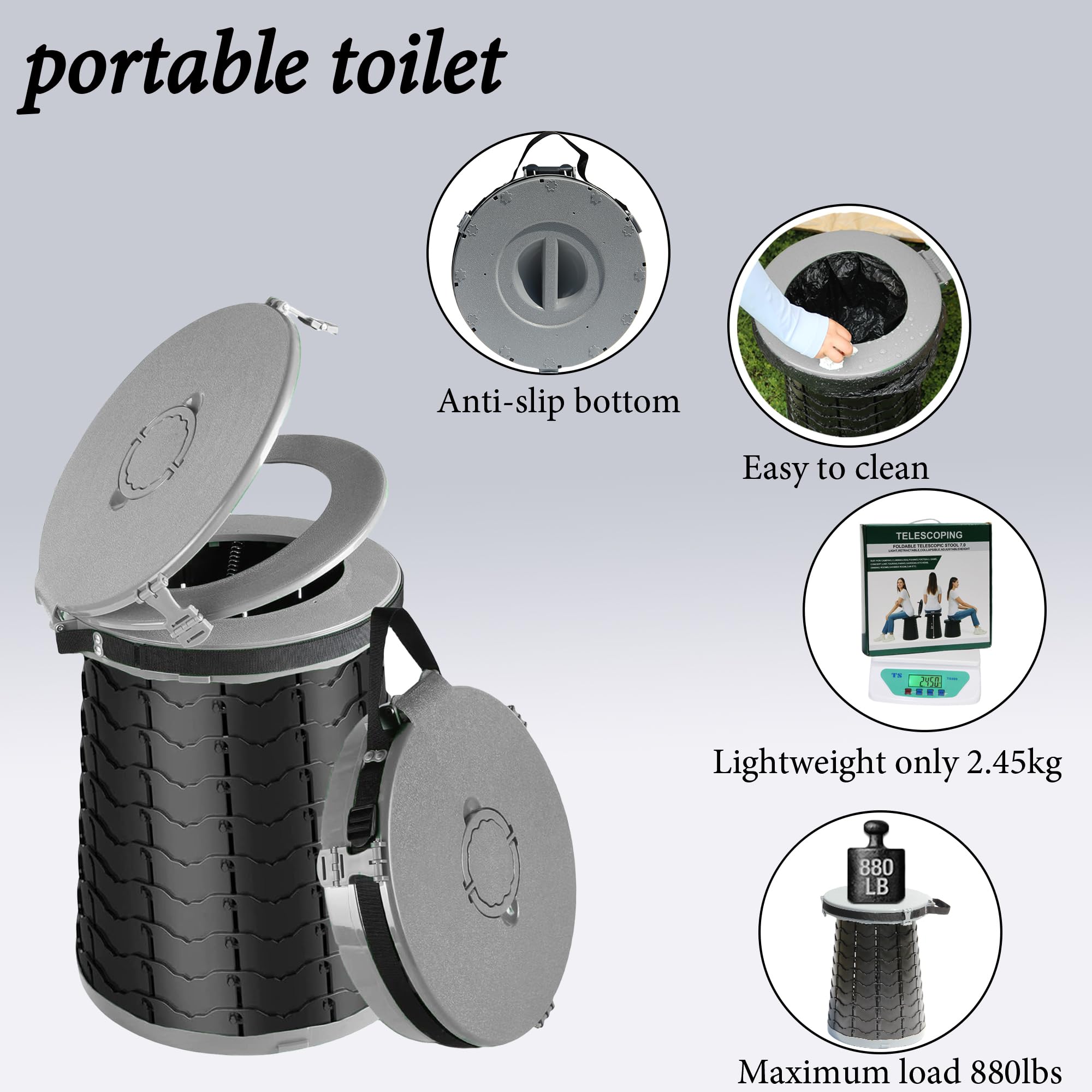 Toilette da Campeggio, WC Portatile per Adulti, WC Pieghevole in Altezza Regolabile, vasino Portatile per Campeggio, emergenze all'aperto, Auto, Viaggi