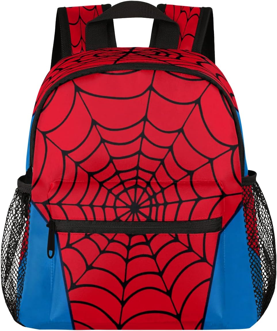 AUUXVA Toddler Backpack for Boys Girls, Red Web Little Kids Preschool Kindergarten Bookbags Mini School Bag Daycare Backpacks with Chest Strap for Nursery Travel(Spider Web)