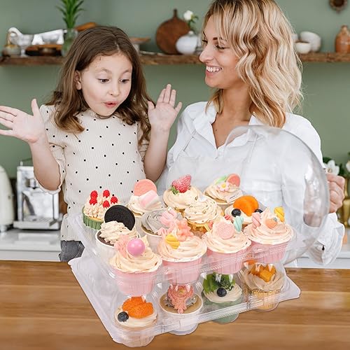 Miniatura 9 de Moretoes Cupcake Containers(12 Pack x 15 Sets), 12.5 x 10 x 3.75 Cupcake Boxes, 12 Pack Cupcake Carrier Holders Plastic Cupcake Boxes with