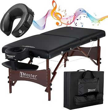 Master Massage 30" Newport Massage Table Beauty Bed Package with Extra MusicMaster Universal/Cresenct Sound Face Cradle Cushion- Black