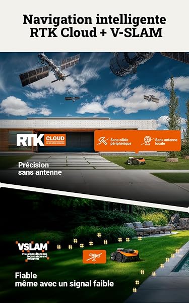 WORX Vision Cloud 2WD Robot Tondeuse WR312E, sans Fil périphérique, jusqu'à 1200 m² (évitement d'obstacles par IA, Navigation VSLAM + RTK Cloud, cartographie Auto, contrôle Via l'app, Cut-to-Zero) - 3