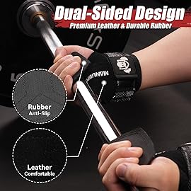 MANUEKLEAR Gym Straps Weight Lifting, Double Leather Lifting Straps for Men Deadlift with Cushion Wrist Loop, Gym Liftings Wrist Wraps for Weightlifting