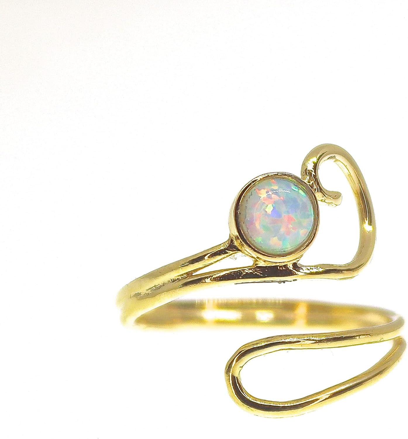Lianie Gold Plated White Opal Open Ring, Adjustable Wrap Ring, Dainty Boho Ring for Women and Teen Girls, Gold Opal Ring Sizes 4–8 - Image 5