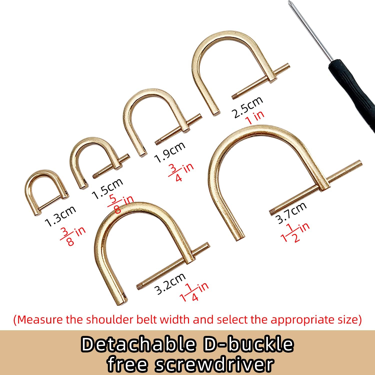willikiva 4Pcs D Ring with Closing Screw Replacement Screw Shackle Key U Shape D Rings Holder Horseshoe DIY Leather Craft Purse (Gold,1-1/4inch) - Image 2