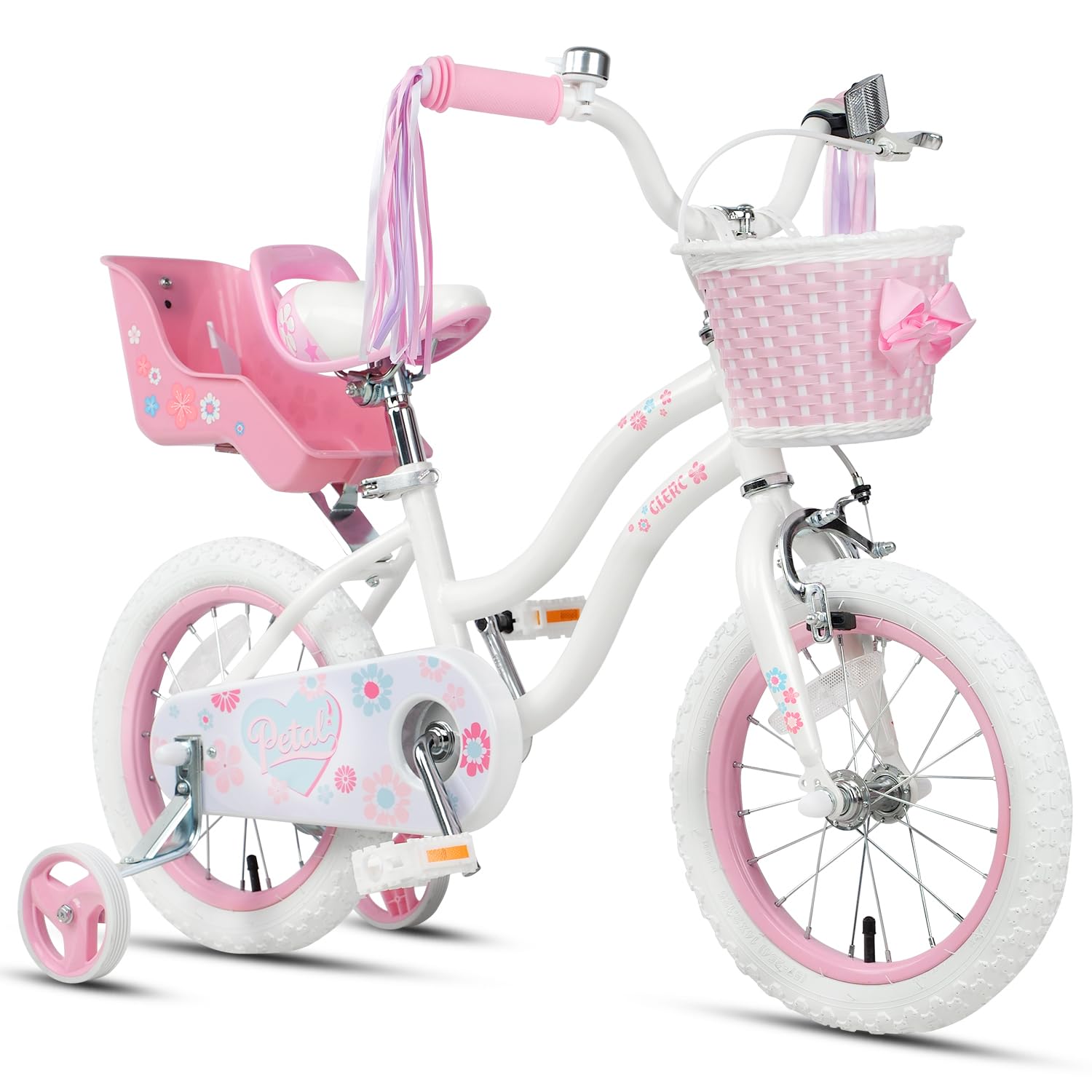 Glerc Petal Girls Bike 12-18 Inch for Ages 2-9, Kids Bike with Training Wheels, Basket &amp; Streamers, Princess Style Kids Bicycle, for Girls