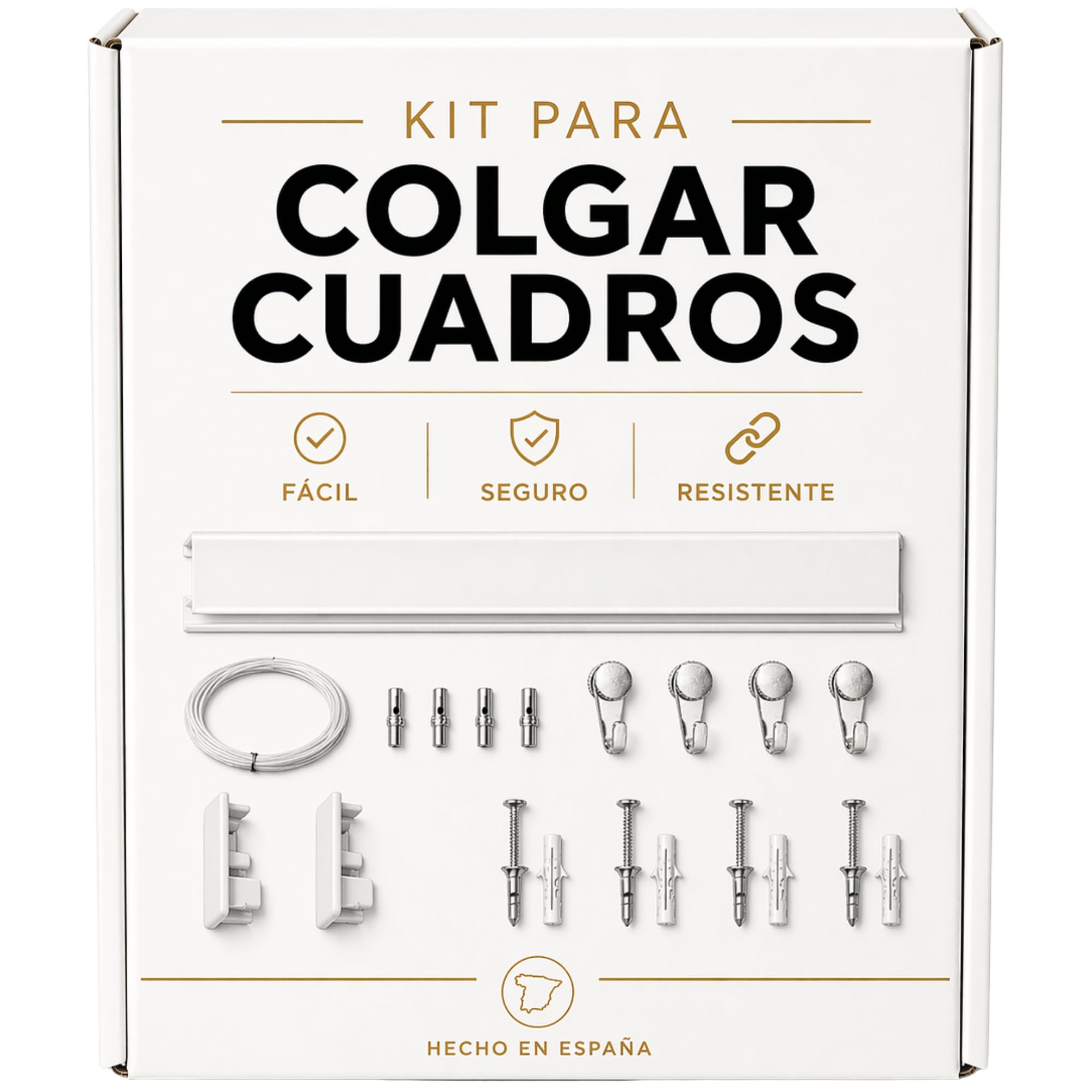 Colgar Cuadros - Guía de Aluminio Blanca 150 cm | Sistema para Colgar Cuadros Ajustable | 4 Colgadores Nylon | Fácil Instalación en Pared y Pladur | Incluye Tornillos y Tacos