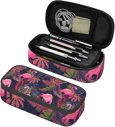 Duduho Estuche para lápices con diseño de flamencos rosados de hoja de palmera tropical, bolsa para bolígrafos, organizador de escritorio para la