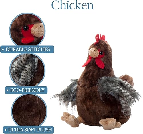 Miniatura 5 de The Petting Zoo Peluche de gallo de pollo, regalos para niños, animales salvajes de la vida silvestre, juguete de peluche de pollo de 9 pulgadas