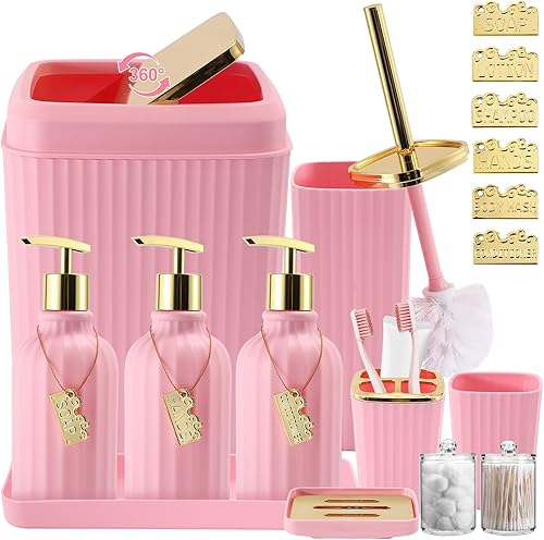 Miniatura 15 de Juego de accesorios de baño de 9 piezas, juego de baño negro con bote de basura de gran capacidad de 4 galones, juego de accesorios de baño