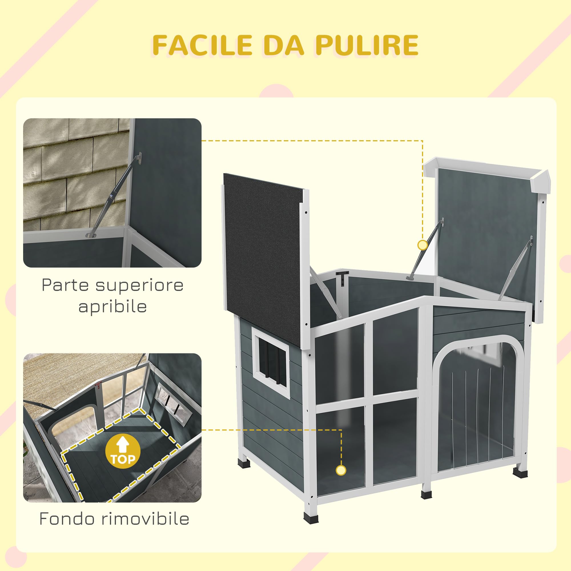 PawHut Cuccia per Cani da Esterno in Legno, Casetta per Cani con Tenda Protettiva, Finestra e Tetto Apribile, Cani Taglia Media max. 20 kg, 101x66.5x70.5cm, Grigio Scuro