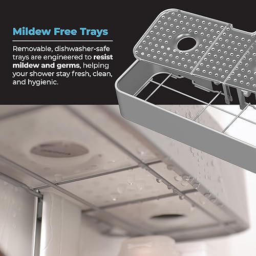 Miniatura 7 de Organizador de ducha higiénico resistente a la corrosión, organizador de baño colgante con estantes ajustables, bandejas fáciles de limpiar y