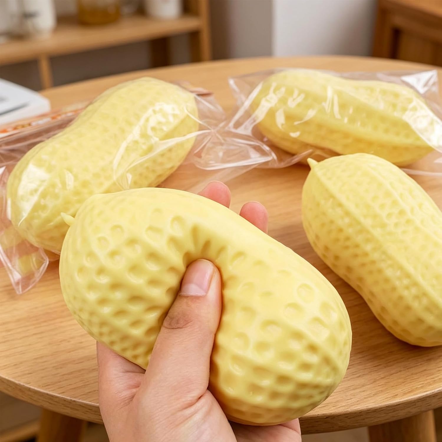 Peanut Squishies Toys,Peanut Squishies Slow Rising Stress Relief Toy,Stress Relieving Fur Ball OPP Packaging Squis-hy Fidget Toys for Silicone Stress Ball for Adults Anxiety Relief (3pcs)