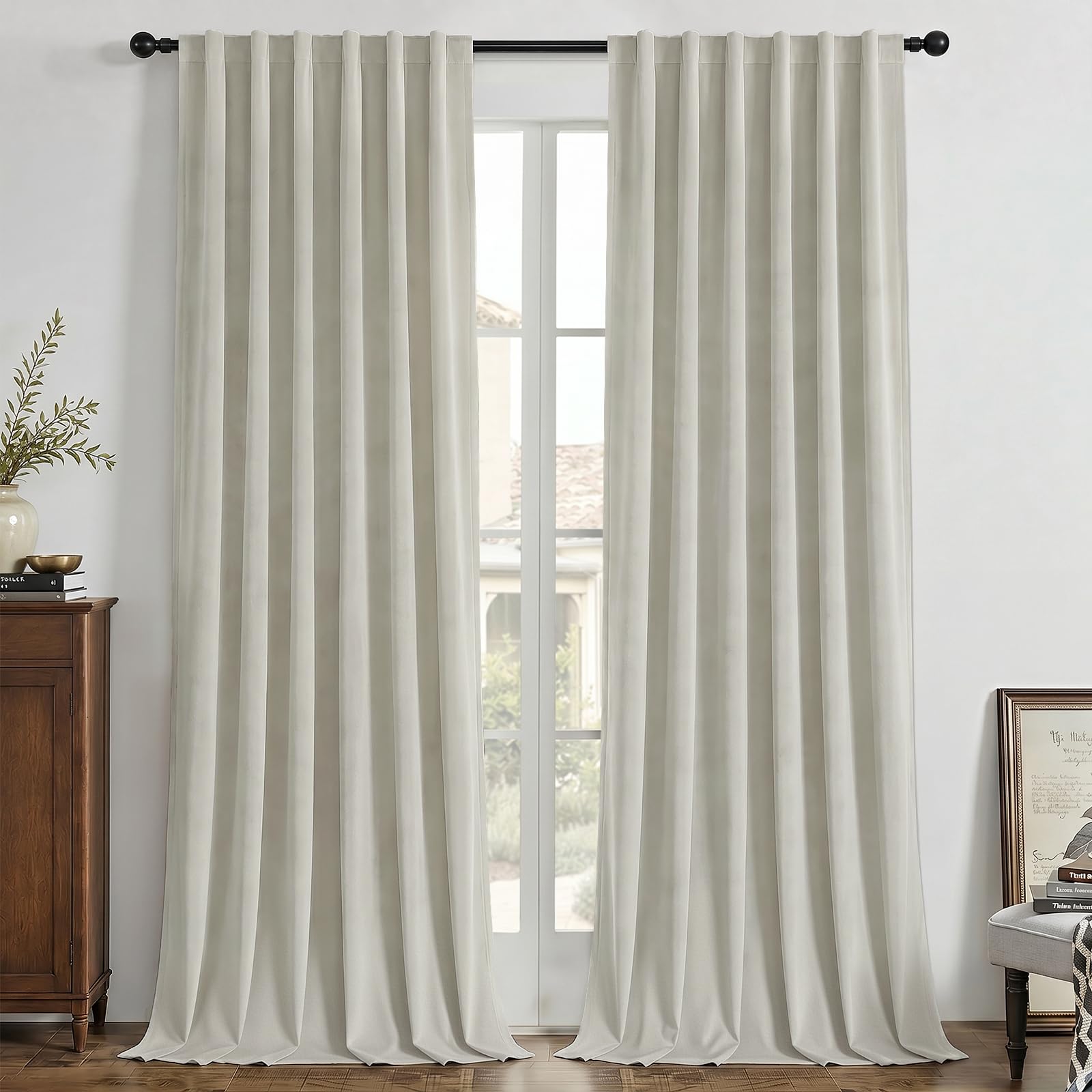 Cortinas para sala de estar en terciopelo de lujo pesado, pack de 2 paneles aislantes de luz