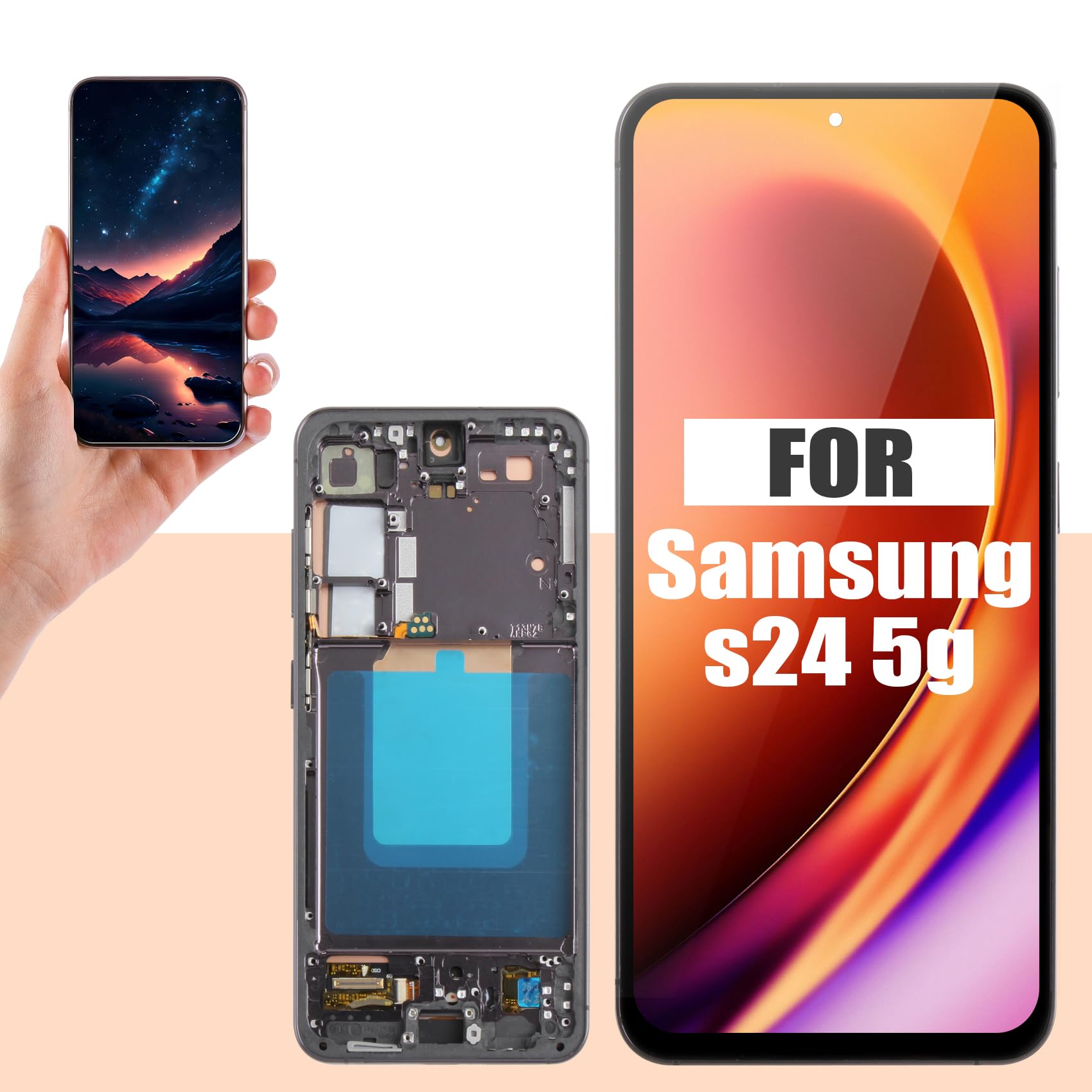 Photo 1 of AMOLED Screen for Samsung S24 Screen Replacement S24 LCD Screen SM-S921B,SM-S921U Touch Display Digitizer Assembly Repair Parts with Frame(with Fingerprint Function) (Black)