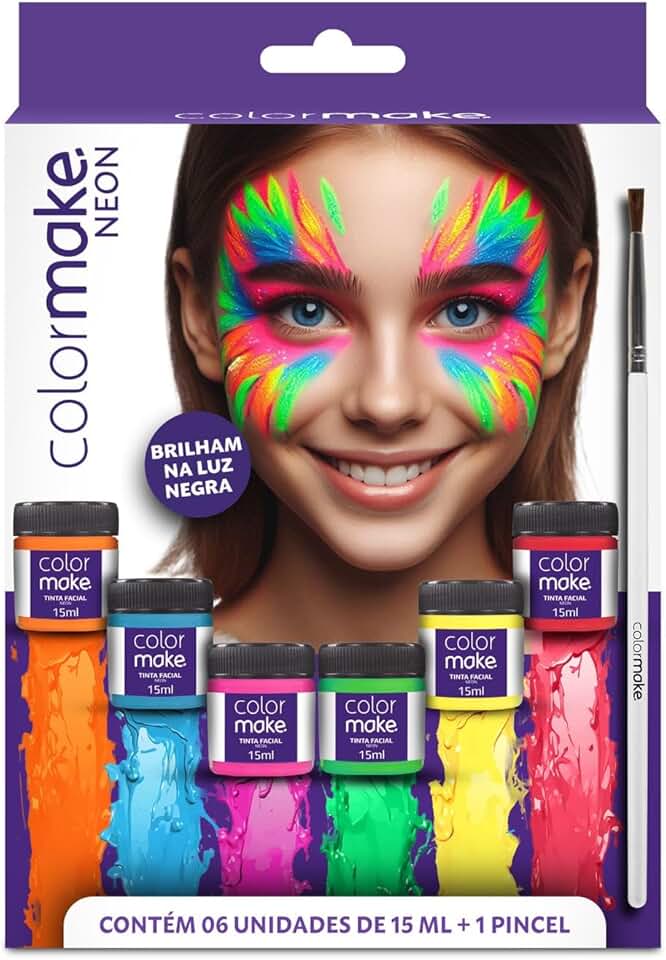 Colormake Yur 1003 Pintura Facial Liquido Color Make 6 Cores Fluo Blister Com 06 Multicor