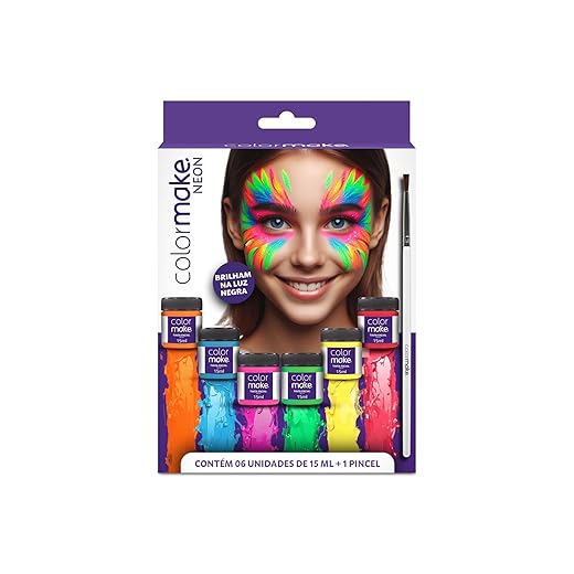Colormake Yur 1003 Pintura Facial Liquido Color Make 6 Cores Fluo Blister Com 06 Multicor