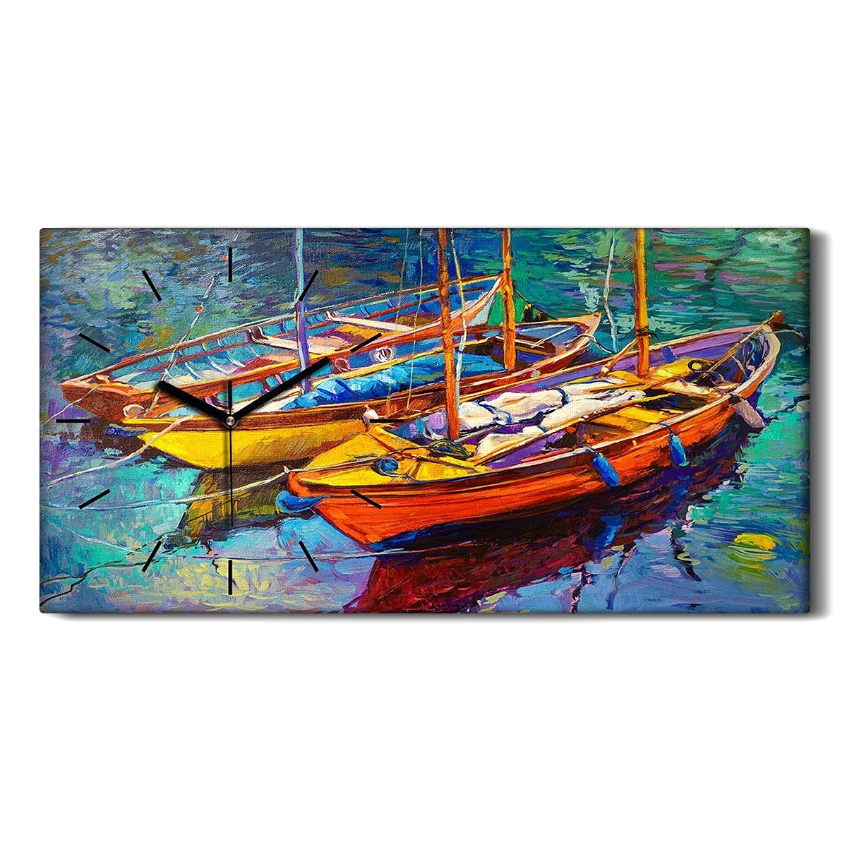 Horloge sur Toile Bateaux d'eau Abstrait Coloray 60x30cm Art Mural Salon