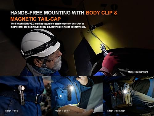 Miniatura 8 de Fenix HM61R V3.0 Rechargeable Work Headlamp, 1800 Lumens Industrial Headlamp & Flashlight, Spot + Flood, Red Light, Magnetic Tailcap with Lumentac