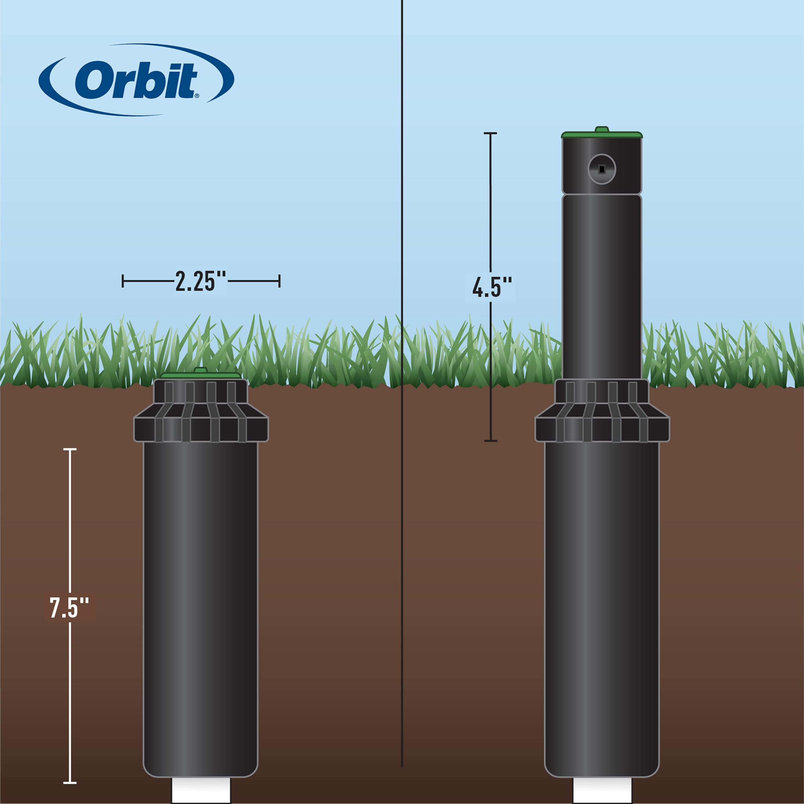 Orbit Voyager II Profesjonalny zraszacz rotacyjny wynurzalny z napędem zębatym | wlot 3/4" | regulowany kąt zraszania 40–360° | zasięg 10,7–16,8 m | z kluczem regulacyjnym | model 91561