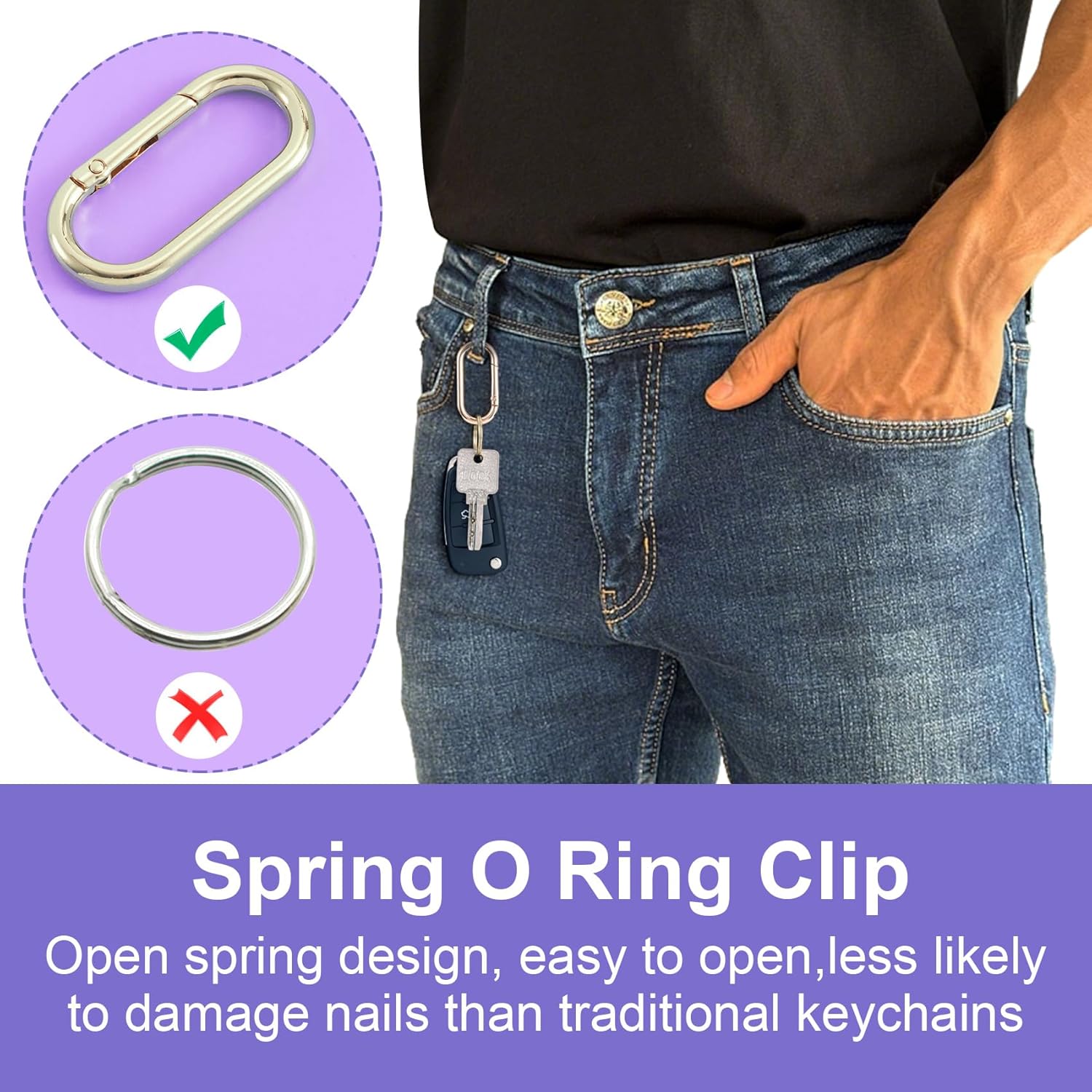 4pcs Oval Keychain Clip, Alloy Spring O Rings Hooks, Keychain Clip Purse Buckle Replacement for Paracord Lanyard Dog Tag Backpacks Handbags- Gold - Image 4