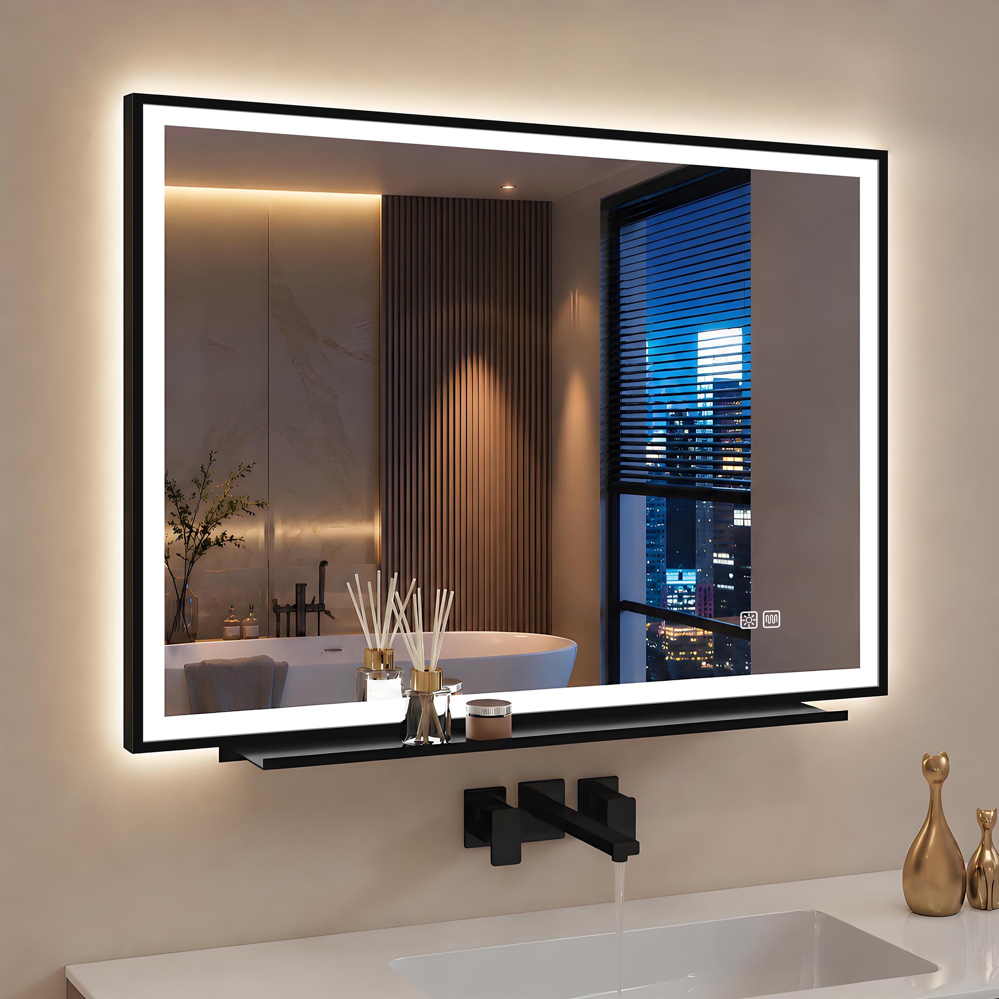 STARLEAD 600x800 mm Bathroom-Mirror-with-LED-Lights with Shelf, Anti-Fog, Dimmable 3 Colors LED Bathroom Mirror, Memory Function, Tempered Glass, CRI90+, IP44, Horizontal/Vertical Mount