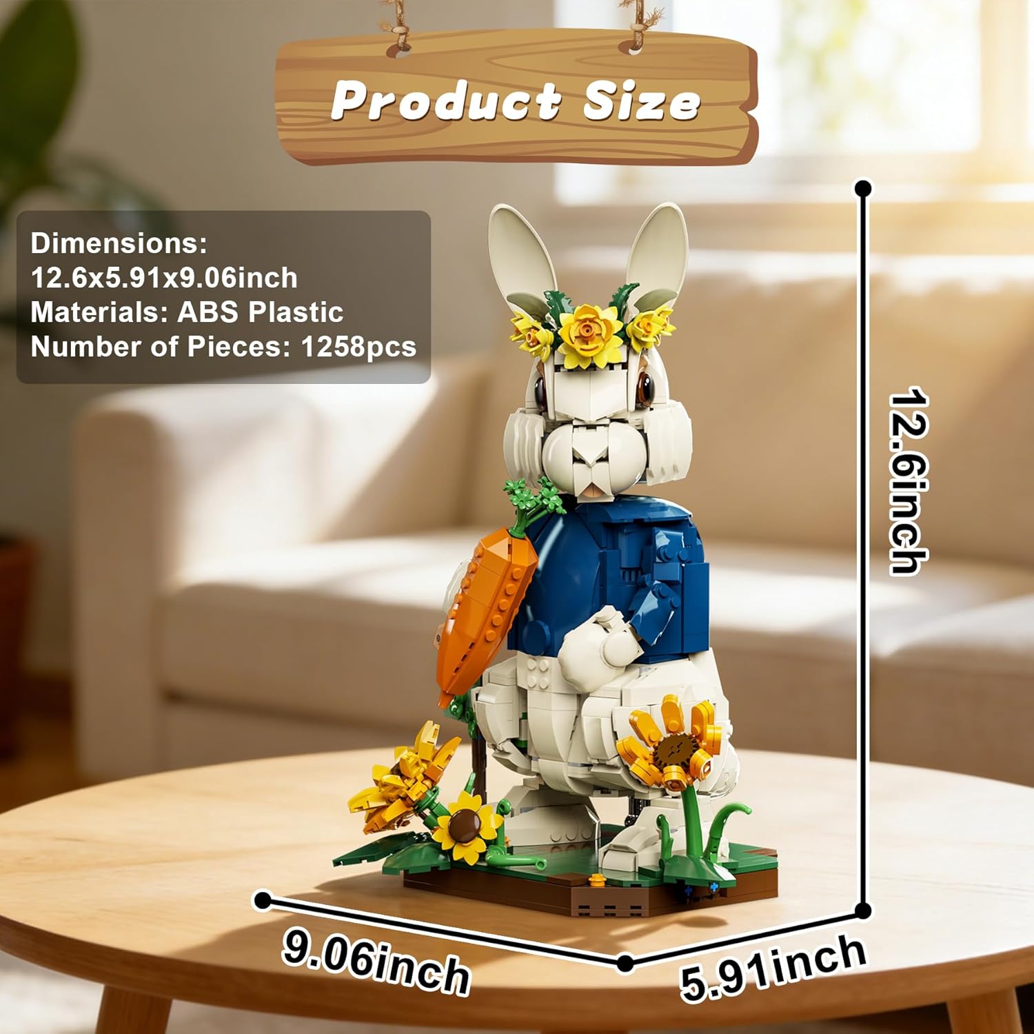 Easter Wonderland Bunny Building Blocks Set, Compatible with Lego Easter, Creator Cute Rabbit Toys with Carrot & Sunflower Display Base Creative Gift for Kids Girls Adults - Image 5