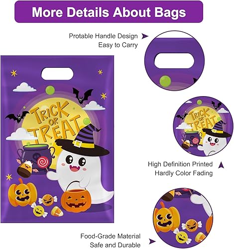 Miniatura 5 de 40 bolsas de dulces de Halloween con asas, bolsas de regalo de Halloween para niños con diseño de calabaza fantasma, bolsas de regalo de plástico