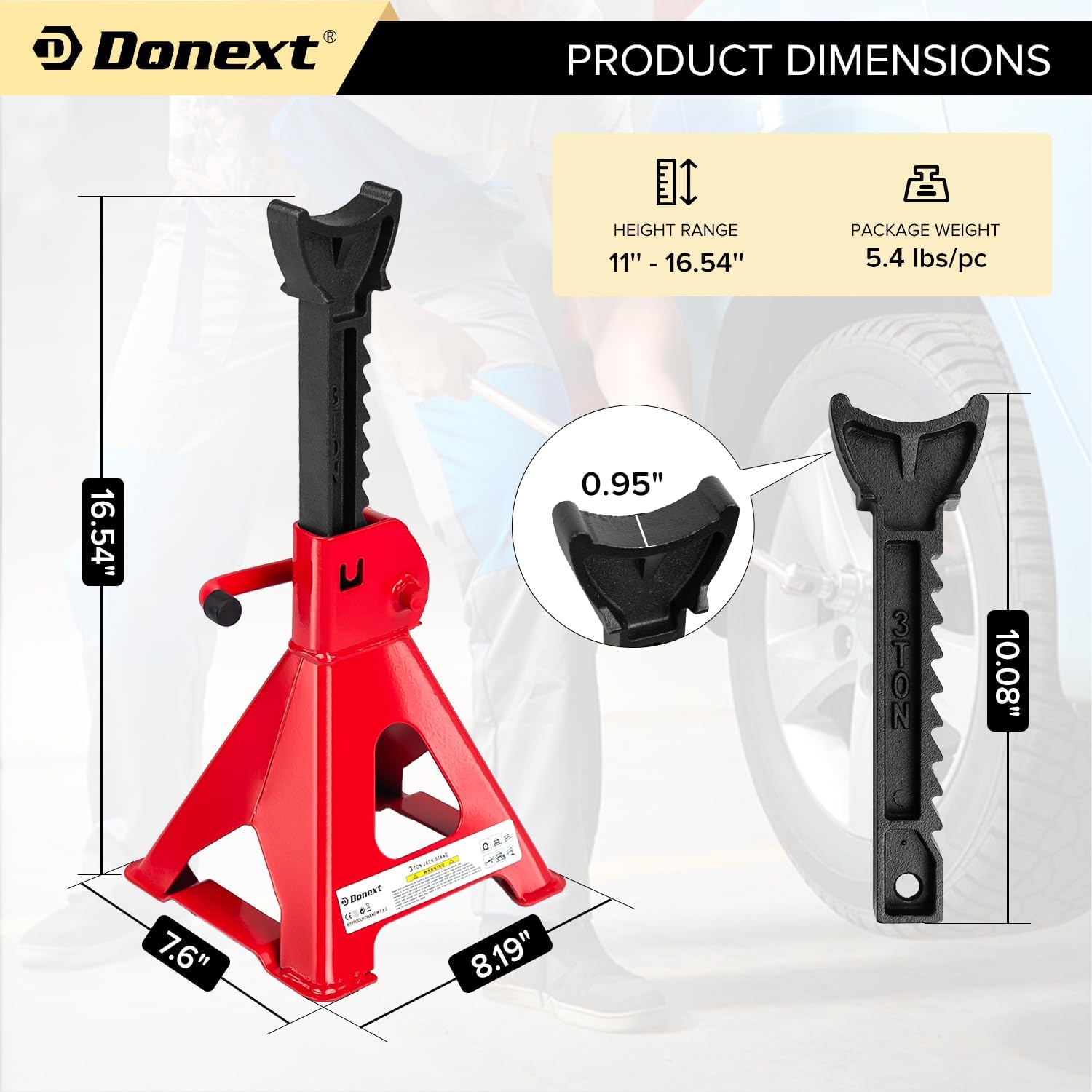 Donext Jack Stands 3 Ton (6,500 lb) Capacity Steel, 1 Pair Red Lifting Stand Adjustable Jack Stands