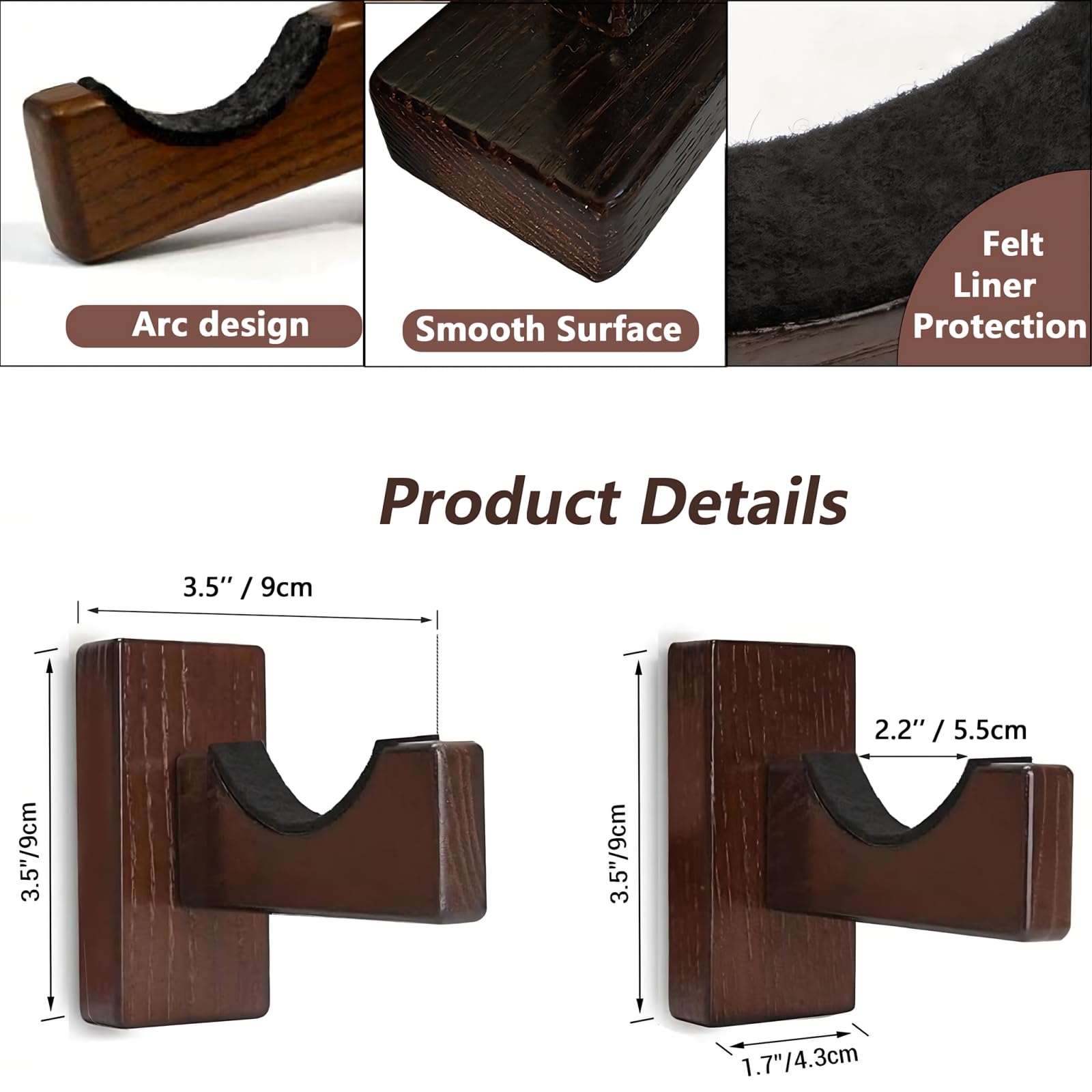 Bogenständer Wandhalterung Holz Bogenaufhänger Bogenhaken Wandmontage Bogenlagergestell Universeller Bogenhalter Ständer für Recurve-, Compound- und Langbogen Shop-Display Bogen - Kein Bogen (2 Sets)