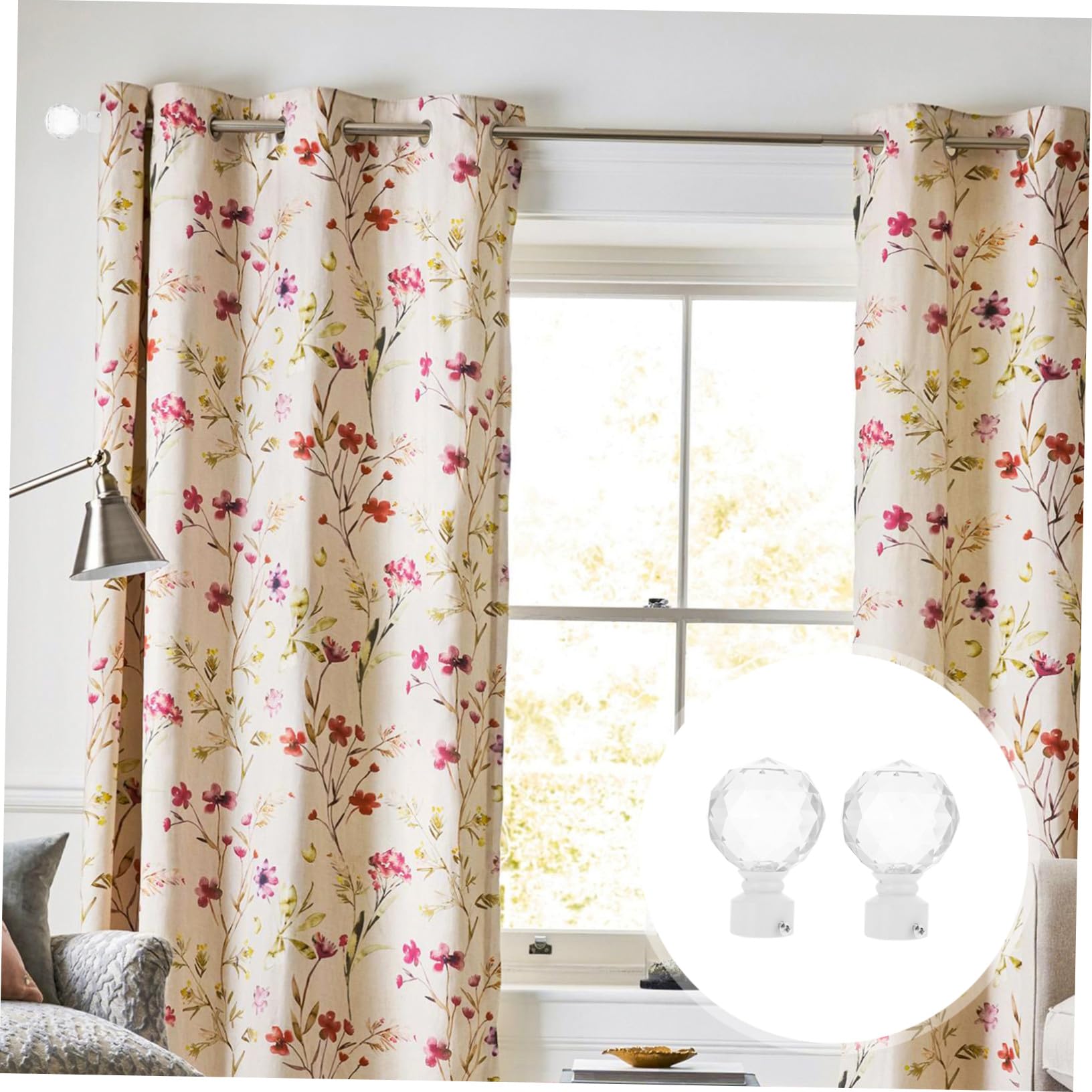 Alipis Embouts de Barre à Rideaux Décoration Élégante pour Salon et Maison Accessoires pour Tringle à Rideaux 2pcs en Fer et Cristal Blanc sans Perçage