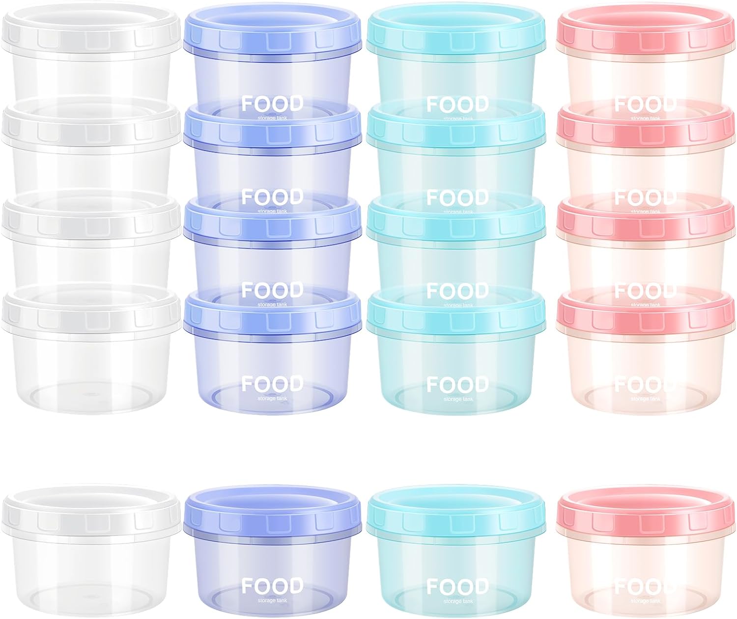 Meng Jiaran 14 Pack Small Food Containers with Lids, 200ml Round Stackable Plastic Food Container Set, Small Freezer Containers, Reusable Food Storage Jars, Dishwasher & Microwave & Freezer Safe