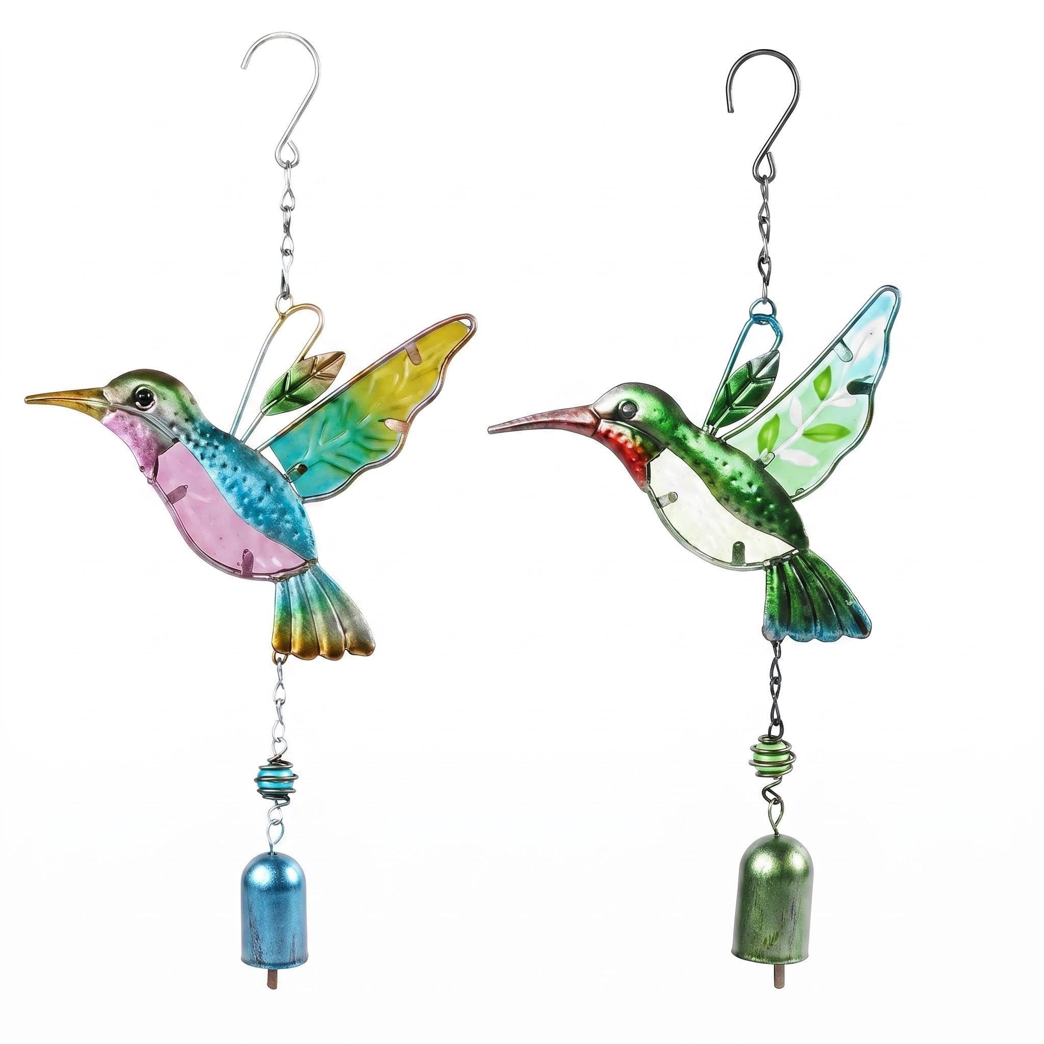 2Pcs Hummingbird Wind Chimes, Colorful Metal Wind Chime for Garden or Gift, Outdoor & Indoor Balcony Wind Chimes, Decorative Windchimes for Home Patio Use