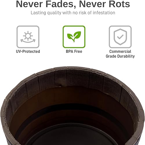 Miniatura 4 de RTS Home Accents Macetero de barril de whisky, polietileno para jardinería interior o exterior, grano de madera con rayas negras