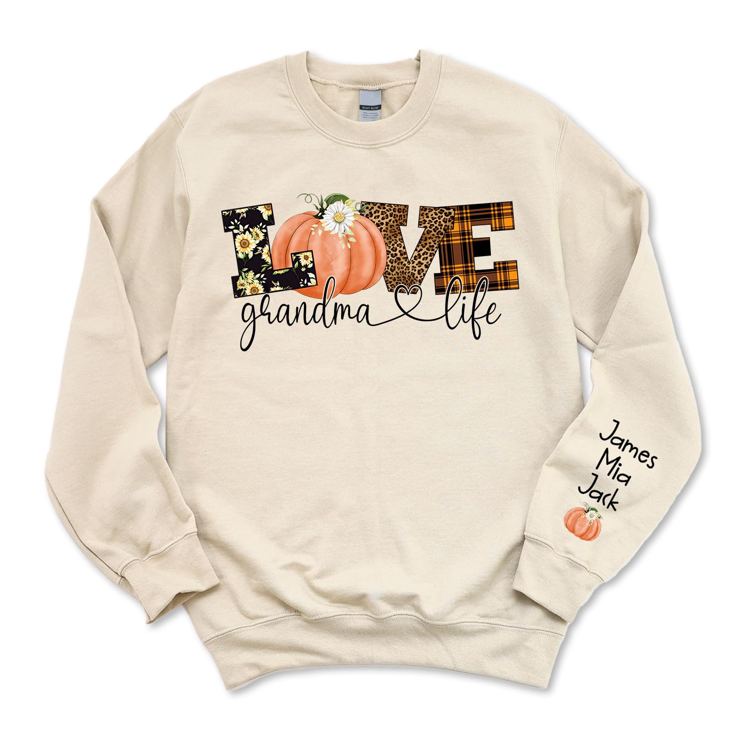 GODMERCHPersonalized Love Grandma Life Fall Season Pumpkin Sweatshirt Custom Gift for Women Mothers Day Birthday Christmas