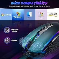 Vista 7 de Redragon Mouse para juegos, mouse para juegos con cable con retroiluminación RGB, 8000 DPI ajustable, mouse con 9 botones macro programables y botón