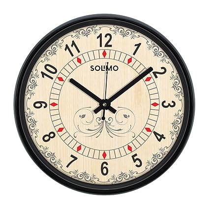 Amazon Brand - Solimo 12-inch Contemporary Plastic Wall Clock (Silent Movement, Black Frame)