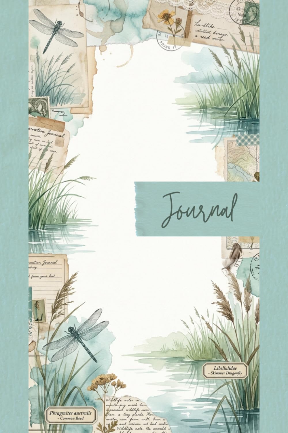 Vintage Wetland Ecology Junk Journal Pages - 6x9 Aesthetic Paper - 100 Writing Sheets with Marshland Reeds, Dragonflies, Antique Maps, and Field Observation Ephemera Textures