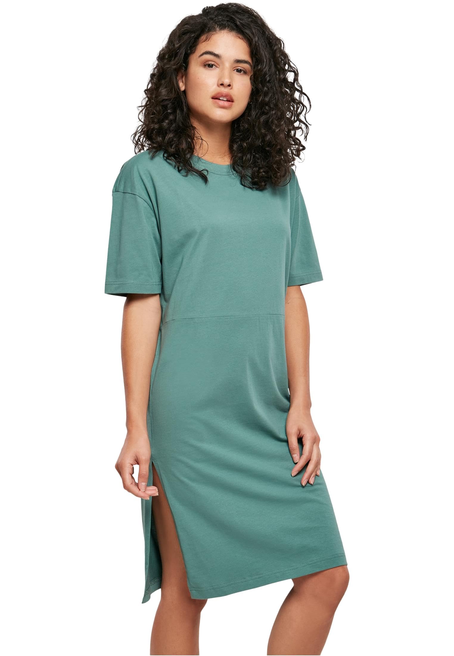 Urban Classics Women's Organic Oversized Slit Tee Dress, Paleleaf, L