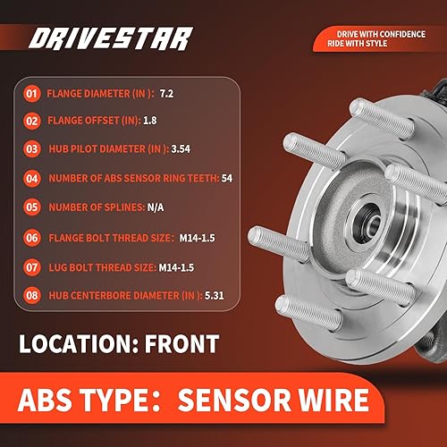 Miniatura 3 de DRIVESTAR 515169 4WD Buje de rueda delantera izquierdaderecha y conjunto de rodamientos para Ford F150 2015-2017 4WD solamente (excluye Raptor)