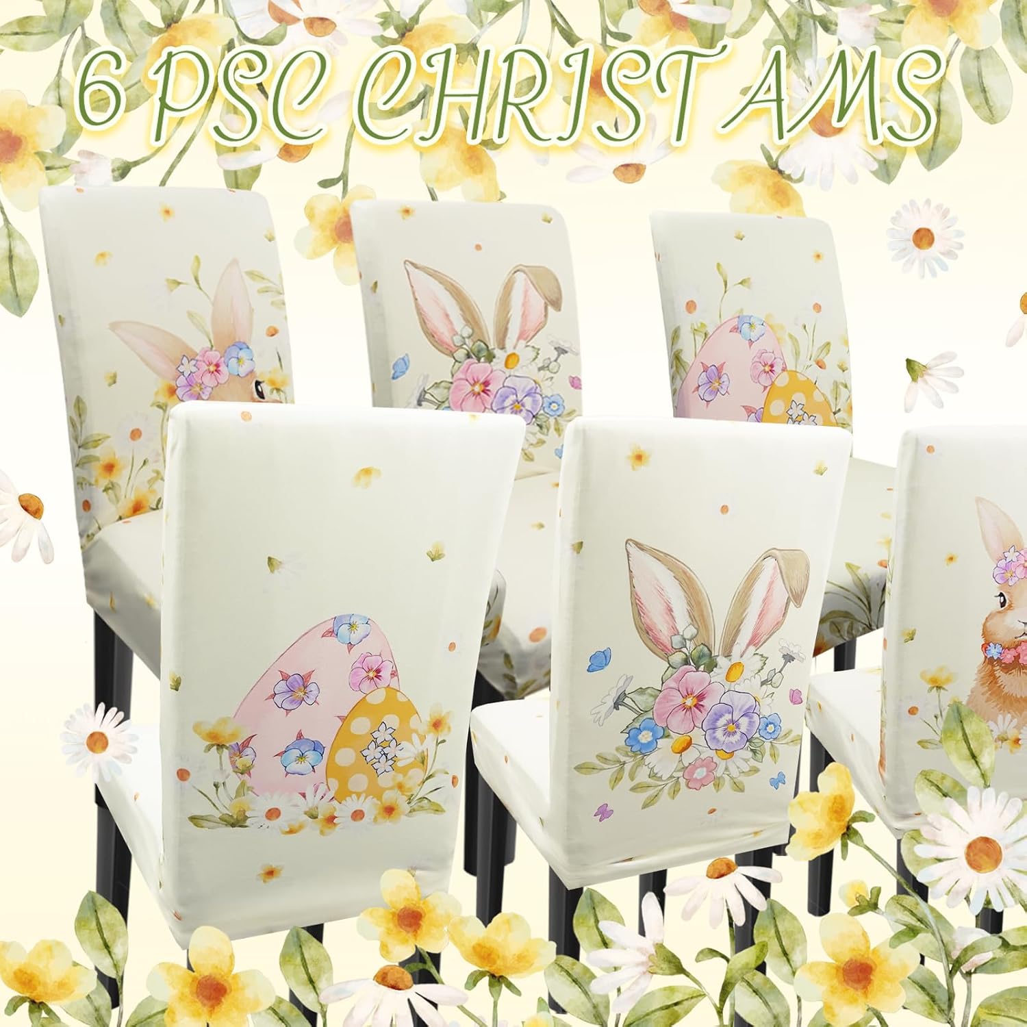 Easter Chair Covers Set of 6 Floral Bunny Chair Back Covers Easter Dining Chair Covers for Party Kitchen Decorations