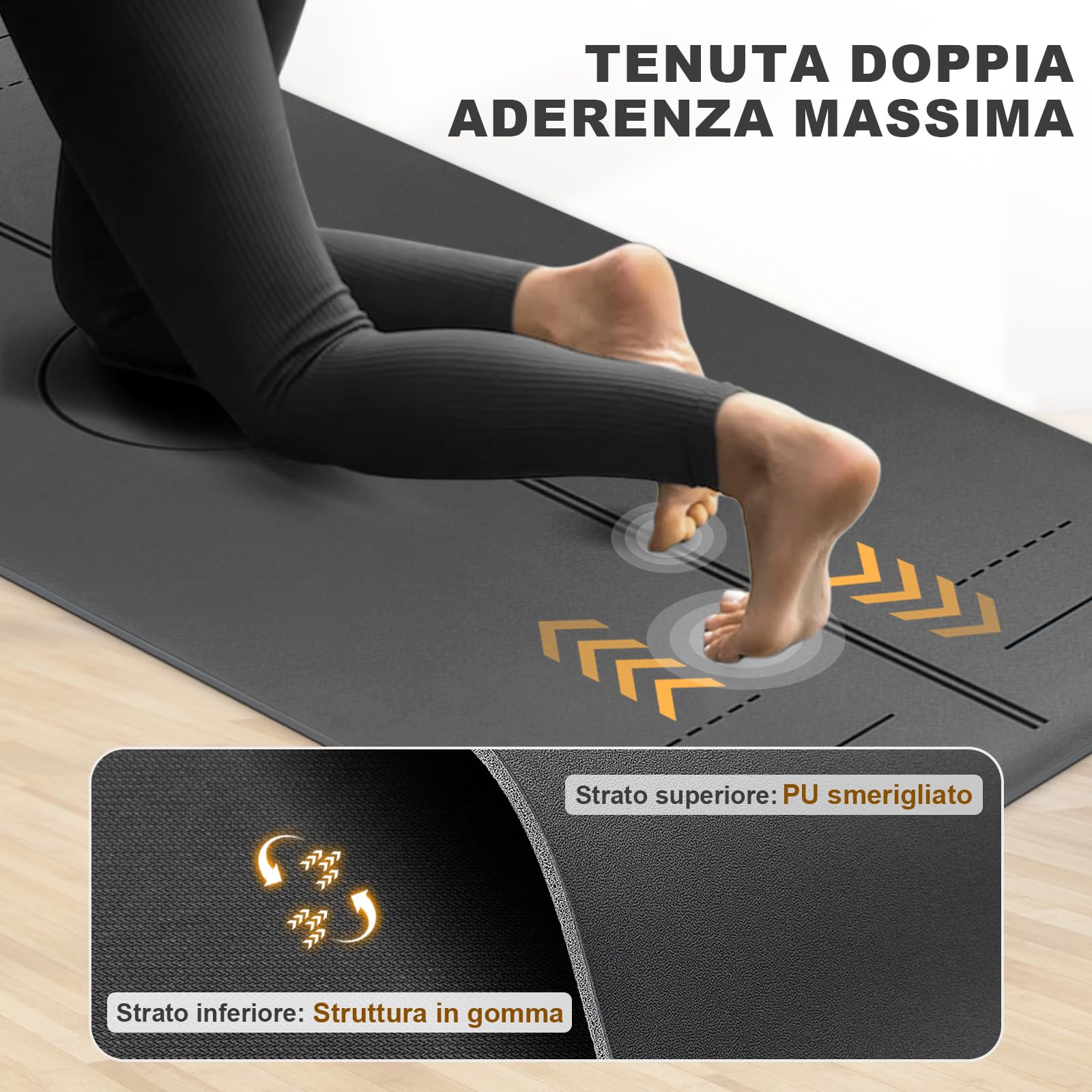 Ellylife Tappetino Yoga,Extra Spesso Yoga Mat, Antiscivolo in Gomma Naturale e Eco TPE con Cinghia,Resistente agli Strappi, per Yoga, Pilates e Fitness a Casa