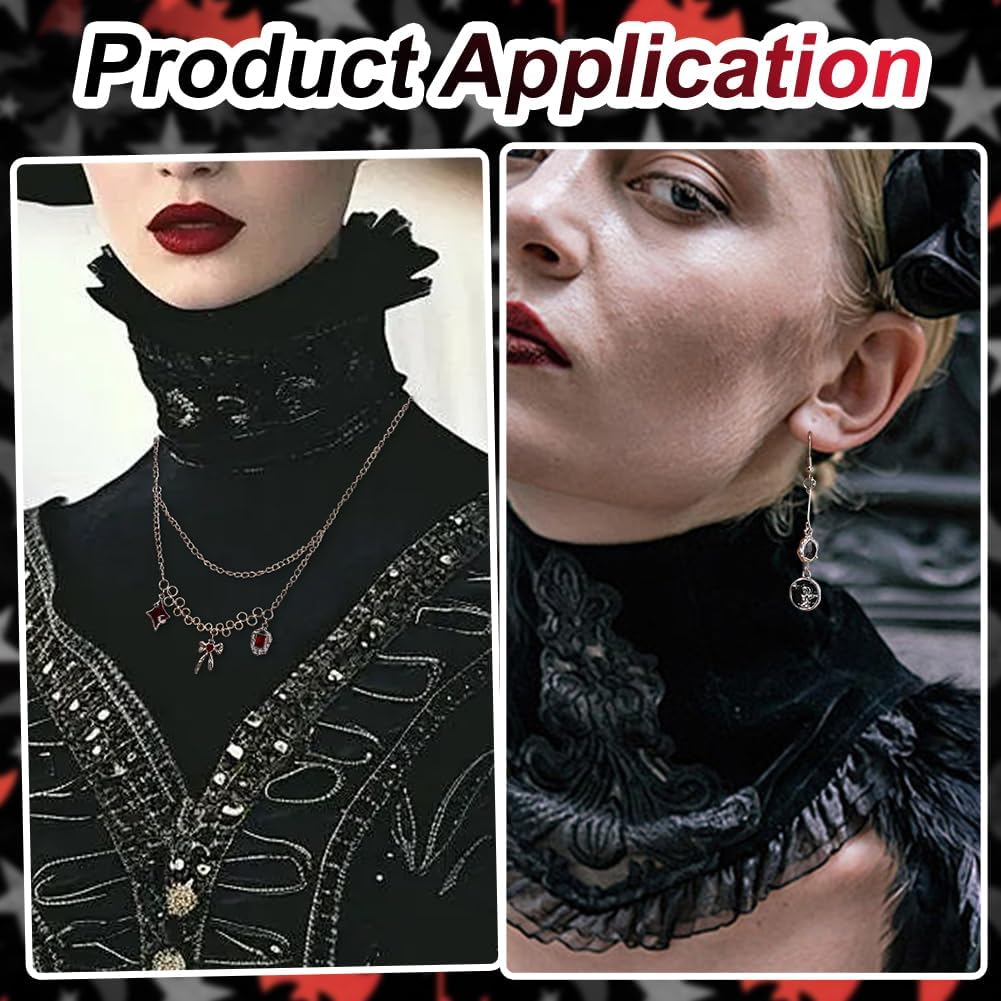 PH PandaHall 16 Styles Gothic Charms 32pcs Heart Bow Charm Black Red Pendant Retro Dangle Pendants Flower Star Enamel Charms Punk Style Pendant for Jewelry Making Bracelet Necklaces Earrings DIY Craft - Image 5