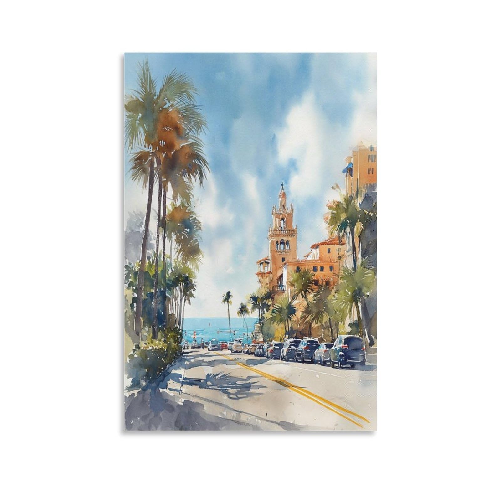 XWYMXZ Miami Traditional 20x30inch(50x75cm) Vintage Travel Poster Watercolor Canvas Art