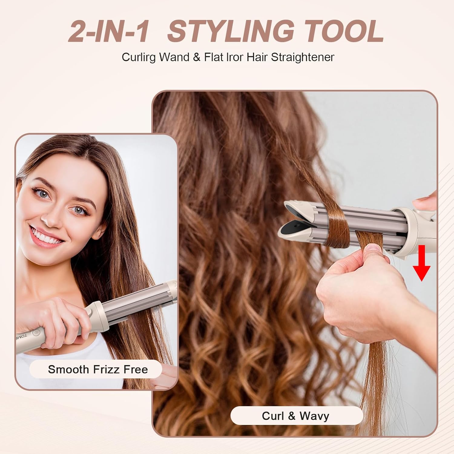 Hair Straightener and Curler 2 in 1,1 Inch Ceramic Ionic Flat Iron Curling Iron in One, Large Barrel Curling Wand with Adjustable Temp for All Hair Types,Heating Up Fast - Image 2