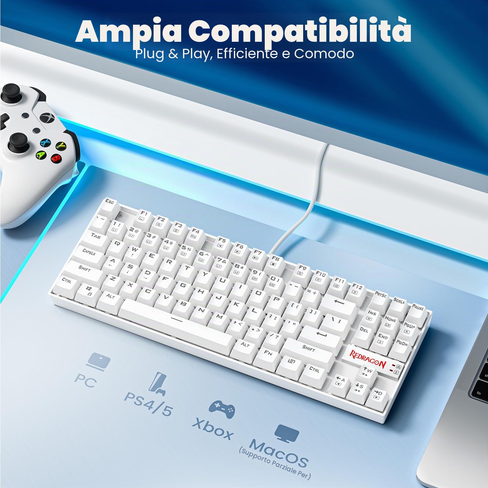 dragon K552 - Tastiera meccanica da gioco 60% compatta a 87 tasti, con cavo Kumara Cherry MX blu, equivalente per Windows PC Gamers (RGB retroilluminato)