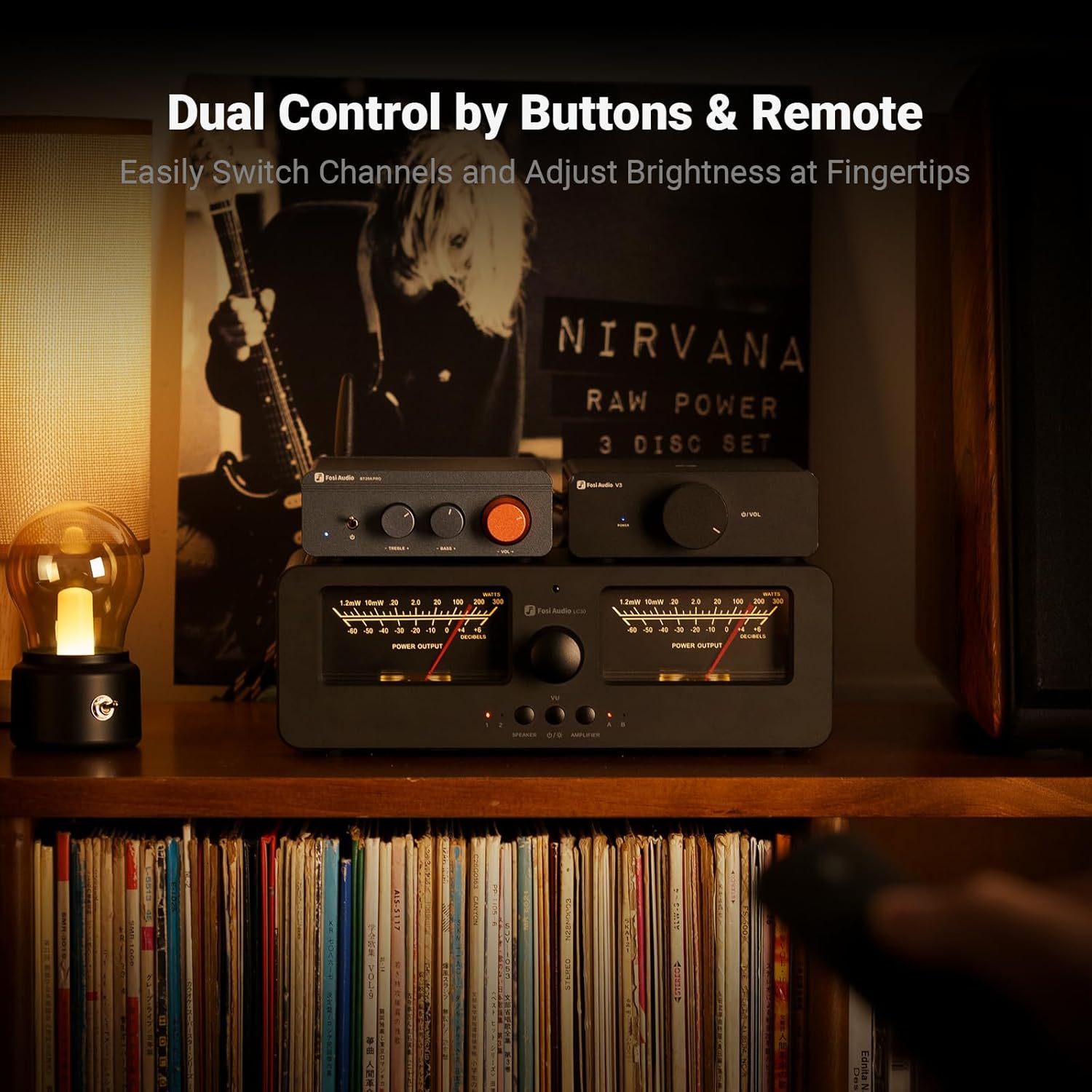 Fosi Audio LC30 VU Meter Amplifier Speaker Selector Switch Box Audio Visualizer 2 In 2 Out Vintage Switcher for High Power Stereo Class A, B, AB, D, Tube Amps Home Audio Component Remote Control-Black