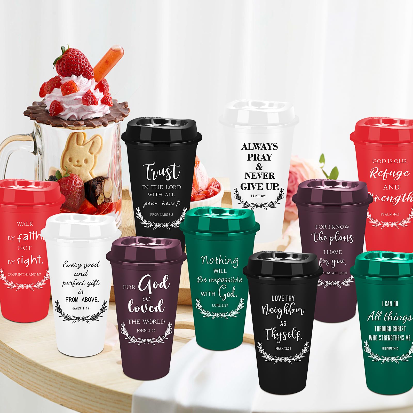 Lot de 40 tasses à café chrétiennes réutilisables de 473,6 g, verset de la Bible religieux en plastique avec couvercles, tasse à café de voyage pour boissons froides, cadeaux chrétiens pour homme et