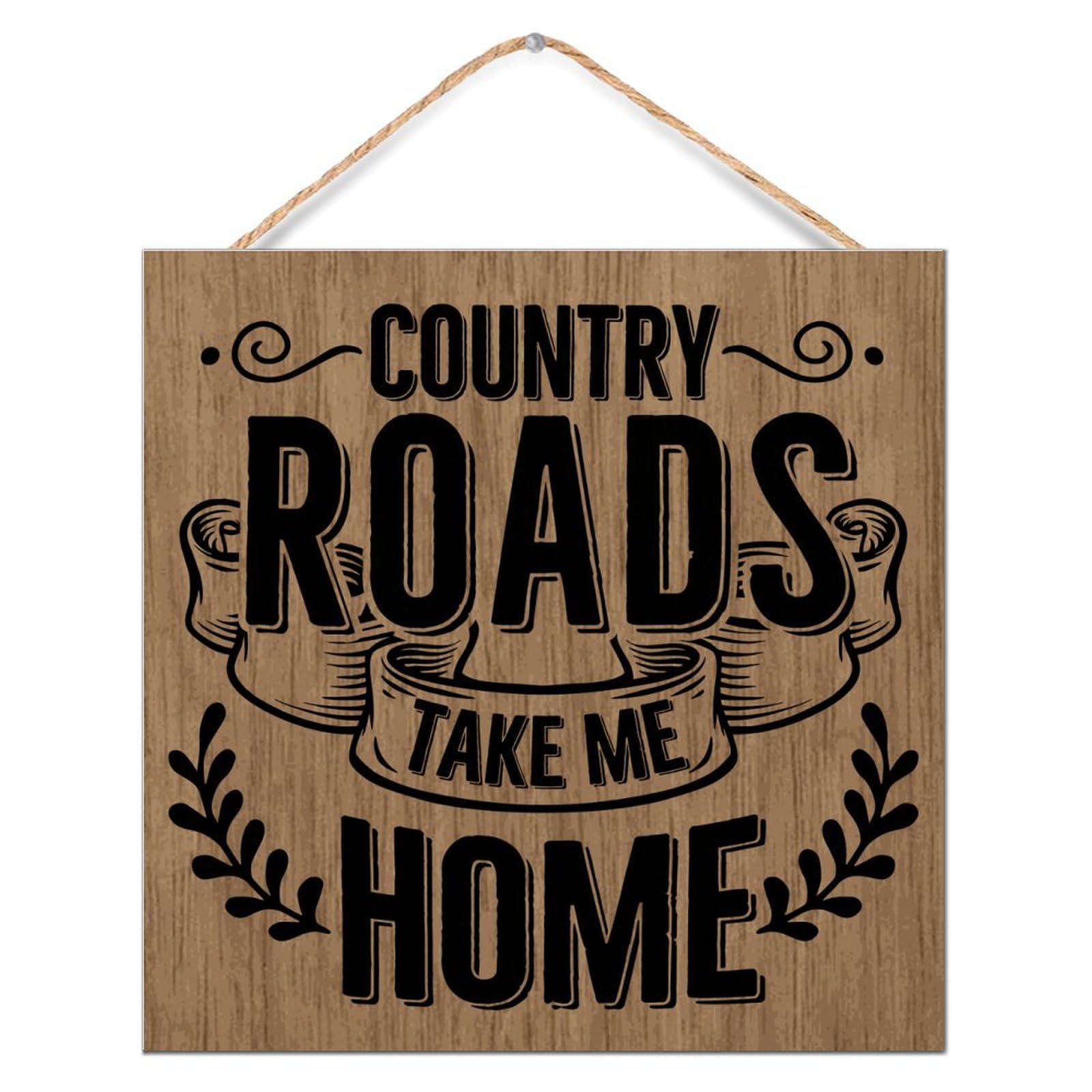 Letreros de madera Country Roads de 12x12 pulgadas para decoración primitiva